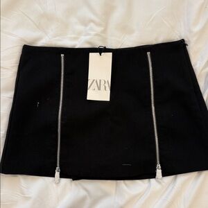 Zara Black Mini Skirt with Dual Zipper Accents